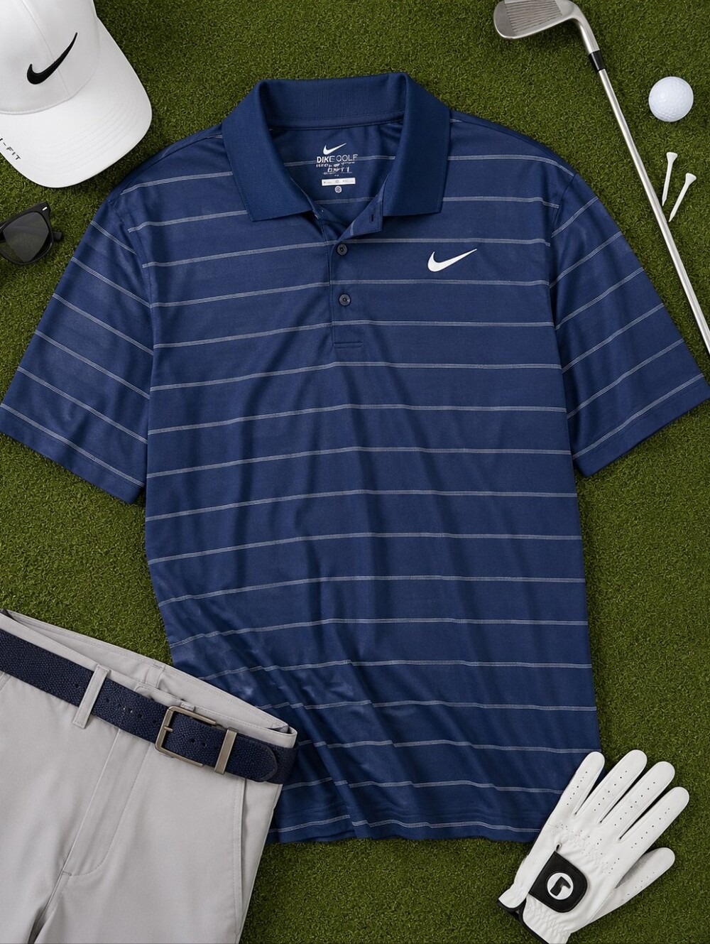 Nike Men’s Navy Blue Striped Dri-FIT Polo Size XL